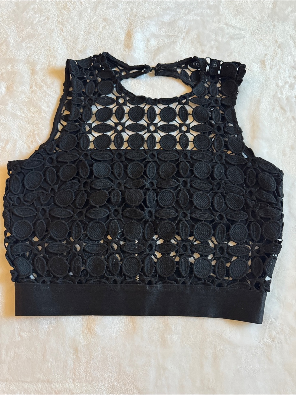 bebe Black Crochet Circle-Pattern Crop Tank